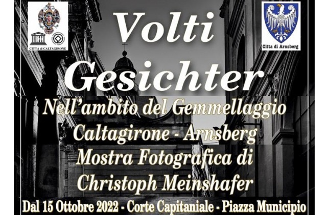 Gemellaggio Caltagirone – Arnsberg: da sabato 15 al 30 ottobre, Corte Capitaniale, mostra fotografica di Christoph Meinshafer “Volti - Gesichter”