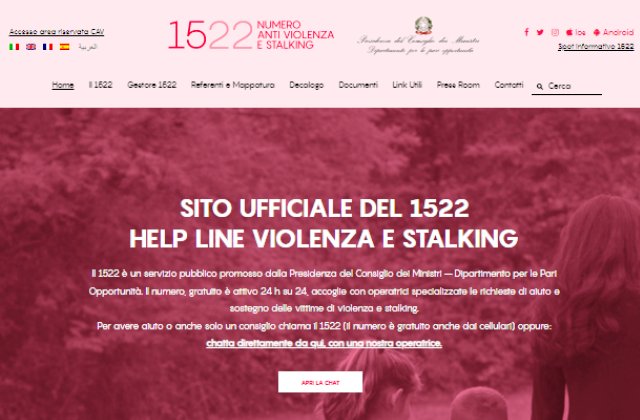 Regione Siciliana: è attivo in diverse lingue il "1522: Numero anti violenza e stalking". E' un servizio gratuito accessibile da tutto il territorio nazionale, sia da rete fissa che mobile