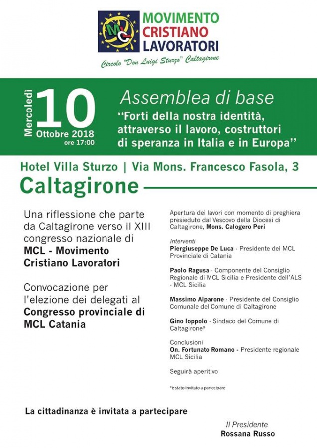 Caltagirone, MCL:  "Una riflessione che parte da Caltagirone verso il XIII congresso nazionale"