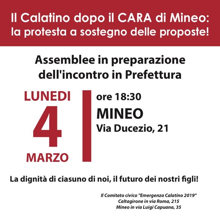 Mineo, Emergenza Calatino e MCL: "assemblee in preparazione dell'incontro in Prefettura"