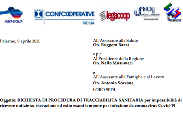 Coronavirus. Coop. siciliane: Governo regionale renda rapida e certa la tracciabilità dei tamponi