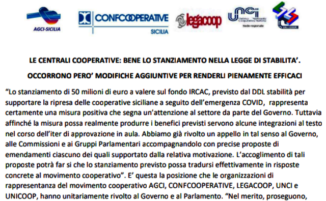 Centrali Cooperative: bene stanziamento in Legge di Stabilita’. Ma occorrono modifiche aggiuntive per avere una piena efficacia!