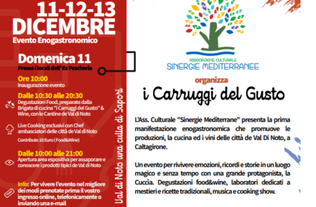 A Caltagirone, da domenica 11 a martedì 13 dicembre, l’evento gastronomico “I Carruggi del Gusto”