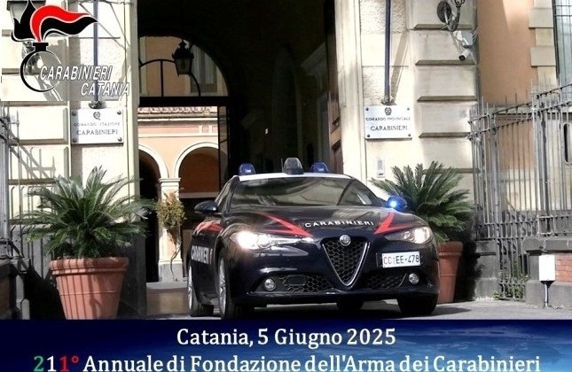 Catania. 211° Annuale della Fondazione Arma dei Carabinieri. Mercoledì 5 giugno, ore 18.30, piazza Franco Battiato (ex piazza Nettuno)