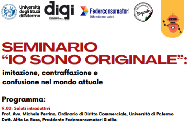 Contraffazione: seminario UniPA e Federconsumatori a Palermo, mercoledì 4 ottobre, dalle 9, nell'aula 3 del Dipartimento di Giurisprudenza dell'Università di Palermo (in via Maqueda 172)