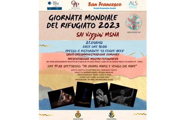 Oggi a Mineo il SAI "Vizzini MSNA" celebra la Giornata Mondiale del Rifugiato, con ALS MCL Sicilia e le Coop. 'Opera Prossima' e 'San Francesco'. Previste una mostra e la pièce teatrale "Mi chiamo Maris e vengo dal mare"