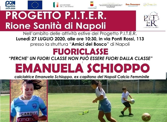 Progetto P.I.T.E.R.: Emanuela Schioppo, calciatrice ed ex capitana del Napoli Calcio Femminile incontra bambini e adolescenti della Sanità