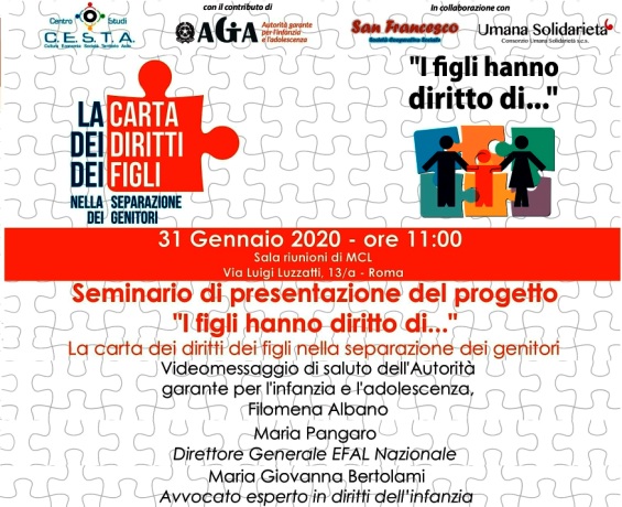 31 gennaio, a Roma, il progetto "I figli hanno diritto di..." nella separazione dei genitori