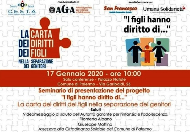 A Palermo "I figli hanno diritto di..." nella separazione dei genitori, si presenta Progetto