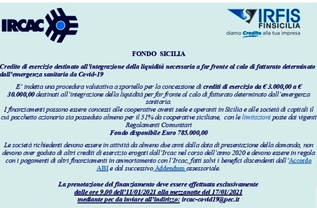 IRCAC. Pubblicata graduatoria e procedura per concessione crediti esercizio emergenza Covid