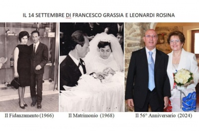 Raddusa. Oggi, 14 Settembre 2024, Francesco Grassia di 83 anni e Rosina Leonardi di 76 anni, festeggiano il 56° Anniversario di Matrimonio.