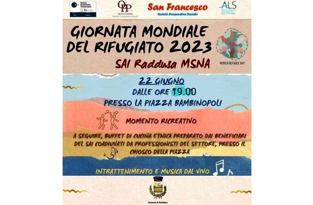 Oggi sarà il SAI "Raddusa MSNA" a celebrare la Giornata Mondiale del Rifugiato con varie iniziative