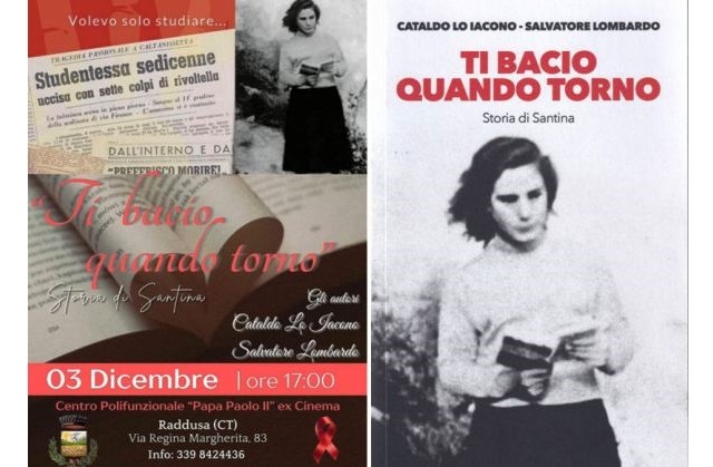 Raddusa. Domani, martedì 3 dicembre, si presenta il libro "Ti bacio quando torno" di Cataldo Lo Iacono e Salvatore Lombardo 