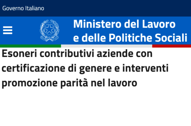 Esoneri contributivi aziende con certificazione di genere e interventi promozione parità nel lavoro