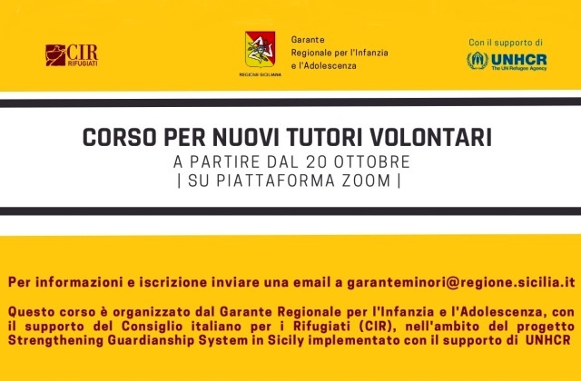 Dal 20 ottobre Corso per nuovi Tutori volontari del Garante regionale per l'Infanzia e l'Adolescenza, nell’ambito del progetto Strengthening Guardianship System in Sicily col supporto di CIR e UNHCR