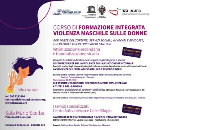 Oggi a Caltagirone, corso di formazione integrata "violenza maschile sulle donne" per forze dell’ordine, servizi sociali, avvocati e operatori socio-sanitari