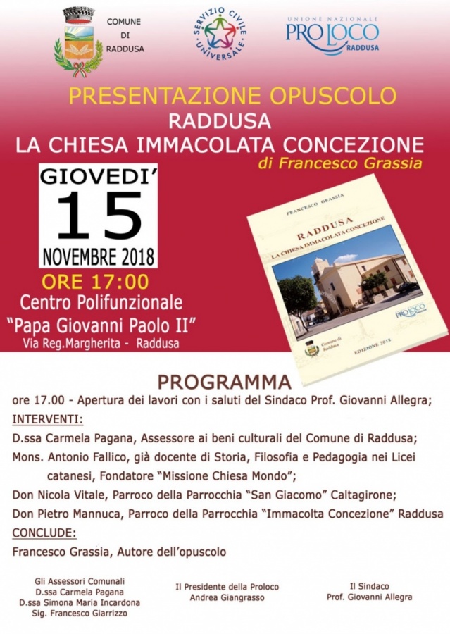 Raddusa, Presentazione opuscolo: "La Chiesa Immacolata Concezione"