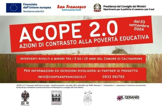 Caltagirone. Lanciato il progetto ACOPE 2.0 per contrastare la povertà educativa