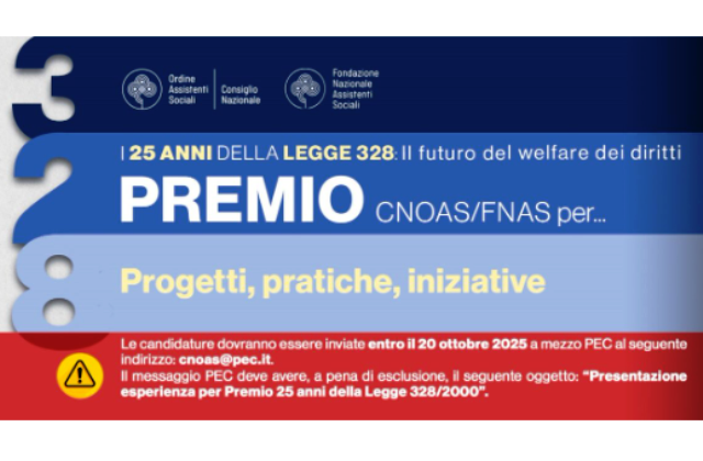 CNOAS. 328: un premio per la legge che ha cambiato il Welfare, partecipate!