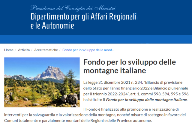 Avviso pubblicazione D.A. n. 367 del 18.09.2024 "Fondo per lo sviluppo delle montagne italiane” (FOSMIT) assegnate a Regione Siciliana da Presidenza Consiglio Ministri per il 2022 e 2023