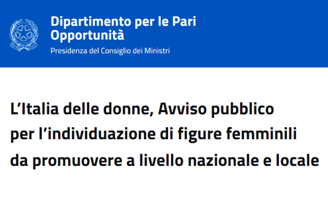 L’Italia delle donne, Avviso pubblico per l’individuazione di figure femminili da promuovere a livello nazionale e locale