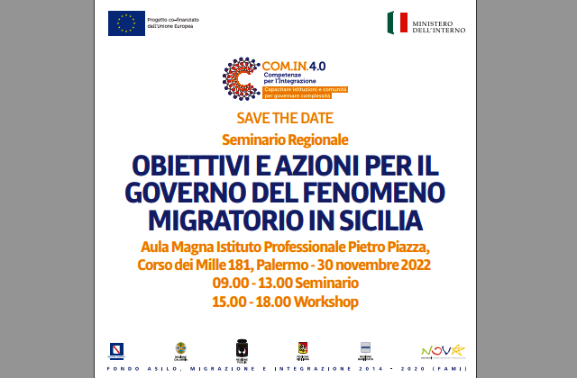 Consorzio Umana Solidarietà e Polo sociale integrato di Trapani al seminario regionale "Obiettivi e azioni per il governo del fenomeno migratorio in Sicilia"  