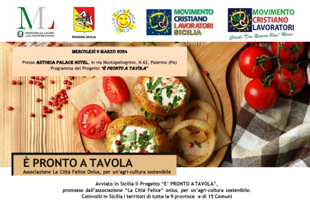 Palermo. Mercoledì 6 marzo, presentazione dei G.A.S (Gruppi di Acquisto Solidale) e Show Cooking, per il Progetto “È PRONTO A TAVOLA”