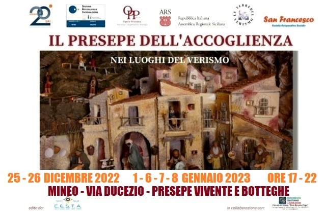 Mineo. "Presepe dell'Accoglienza nei luoghi del Verismo" e “Botteghe degli antichi mestieri", in via Ducezio, 25 e 26 dicembre 2022, ma anche nei giorni 1, 6, 7 e 8 gennaio 2023