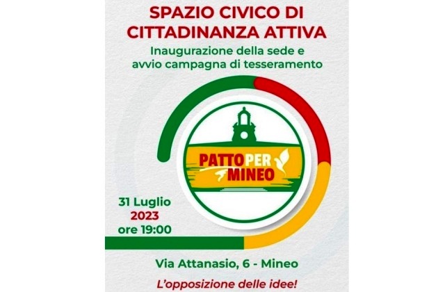 Patto per Mineo: s'inaugura la sede oggi, alle ore 19, in via Attanasio 6 e sarà avviata la campagna di tesseramento con Paolo Ragusa