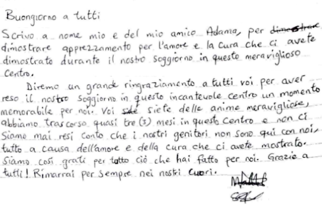 FAMI "Filo d'Arianna" di San Michele di Ganzaria. Due giovani ospiti del Gambia, trasferiti in seconda accoglienza, scrivono "un meraviglioso messaggio di saluto e gratitudine"