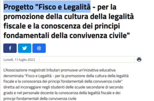 Progetto "Fisco e Legalità, per promuovere la cultura della legalità fiscale e la conoscenza dei principi fondamentali della convivenza civile"