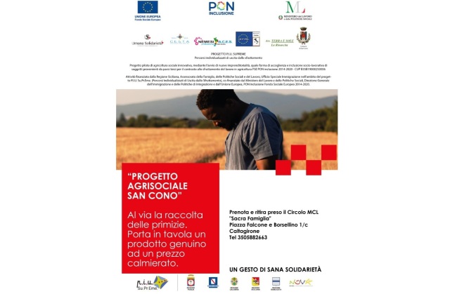 Al Centro ricreativo "Sacra Famiglia" di Caltagirone, in piazza Falcone e Borsellino, per i soci MCL la vendita prodotti dall'Orto Sociale del progetto "Agrisociale San Cono"