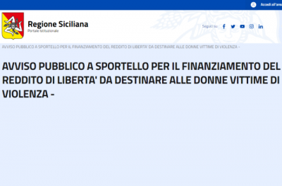 Regione Siciliana. Avviso Pubblico a sportello per finanziare il Reddito di Libertà da destinare alle donne vittime di violenza e ai loro figli 