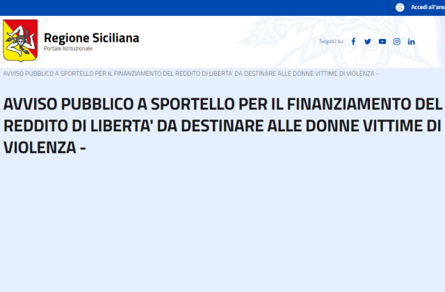 Regione Siciliana. Avviso Pubblico a sportello per finanziare il Reddito di Libertà da destinare alle donne vittime di violenza e ai loro figli 