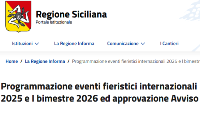 Programmazione eventi fieristici internazionali 2025 e I bimestre 2026 ed approvazione Avviso