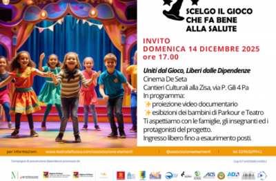 Uniti dal gioco: a Palermo le periferie salgono sul palco contro dipendenze e solitudini, domenica 14 dicembre, alle ore 17, nella Sala "De Seta" dei Cantieri Culturali della Zisa