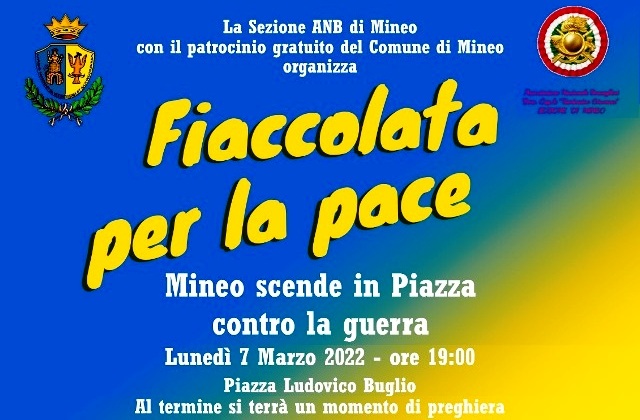 Fiaccolata per la Pace, lunedì 7, alle 19, in piazza Buglio a Mineo, contro la guerra