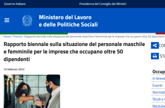 Rapporto biennale sulla situazione del personale maschile e femminile per le imprese che occupano oltre 50 dipendenti